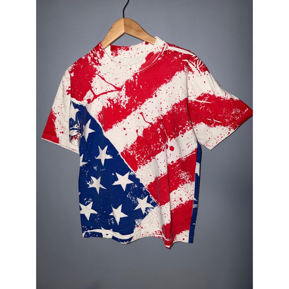 Vintage American Flag All Over Print T-Shirt Paint Splatter Stars Stripes USA